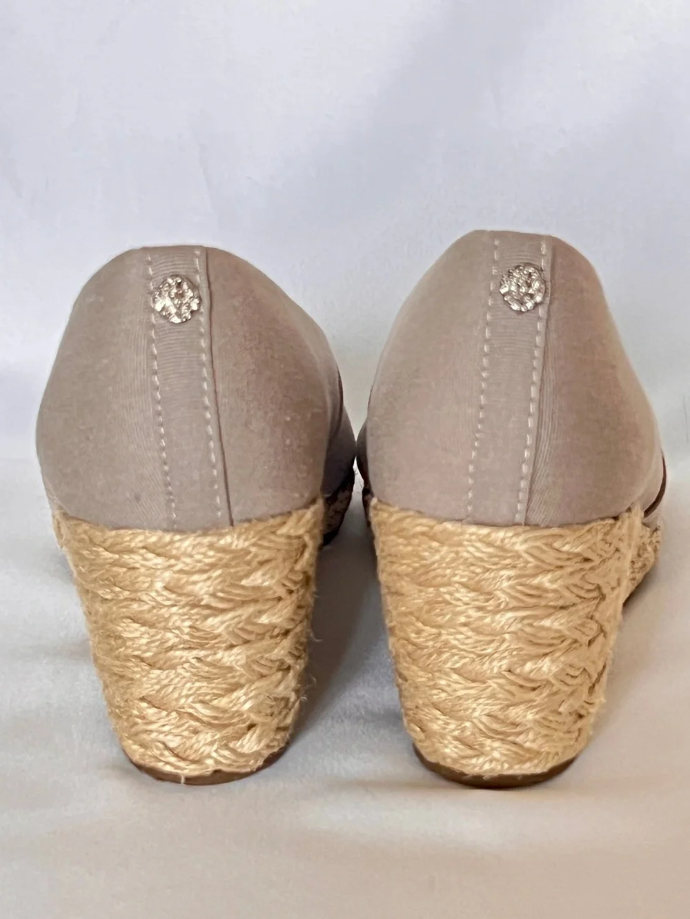 Anne Klein Espadrille Wedge Peep-Toe Canvas Sandals Shoes Taupe Tan Beige 8